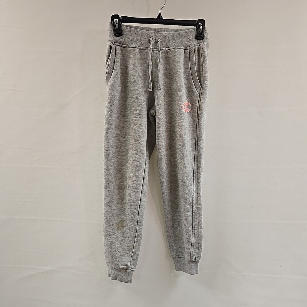 CHAMPION Girls Fleece Jogger Sweatpants C Logo Oxford Grey Large